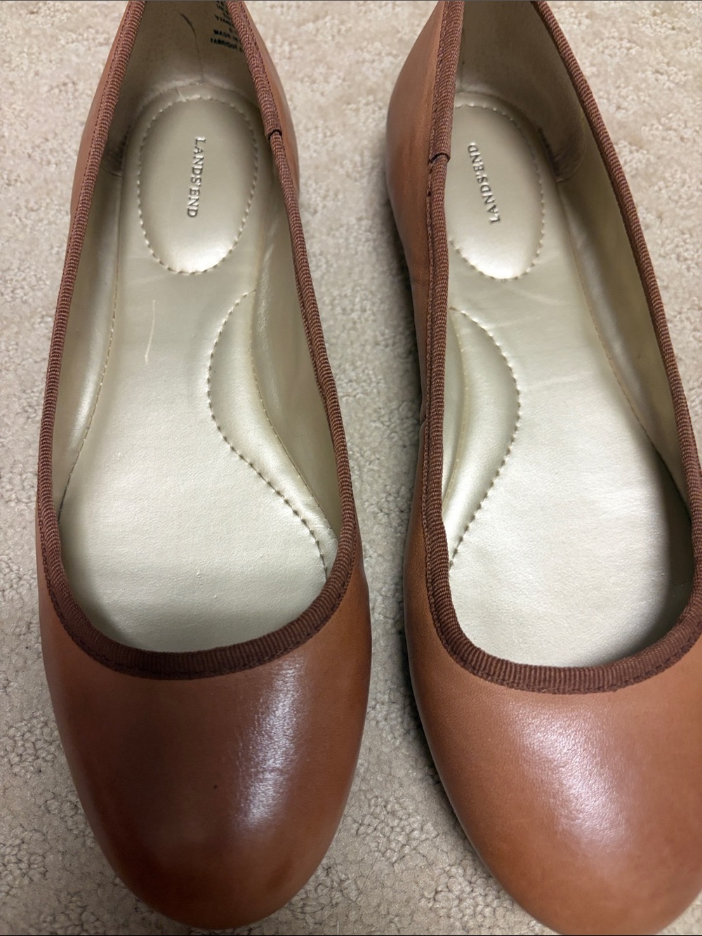 Lands' End Tan Leather Ballet Flats